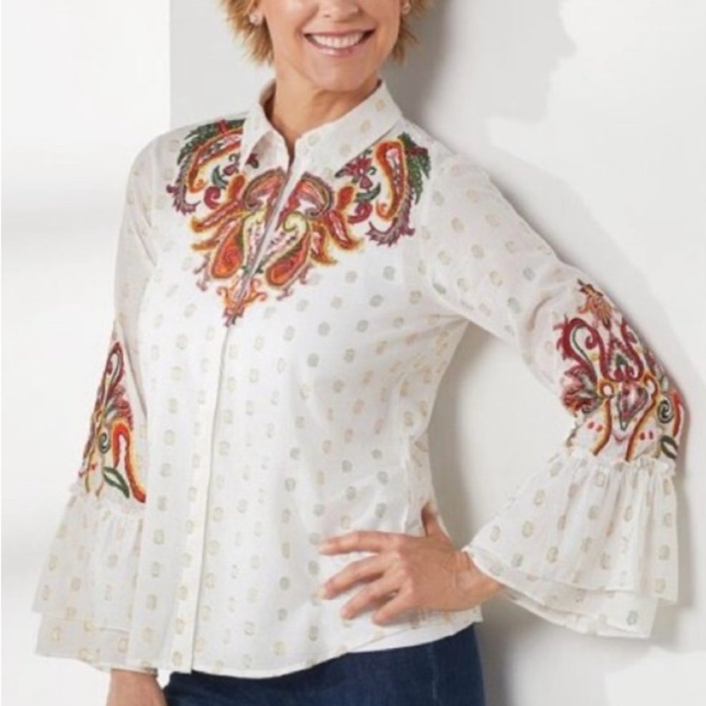 Soft Surroundings Flamenco Embroidered blouse - L NWOT